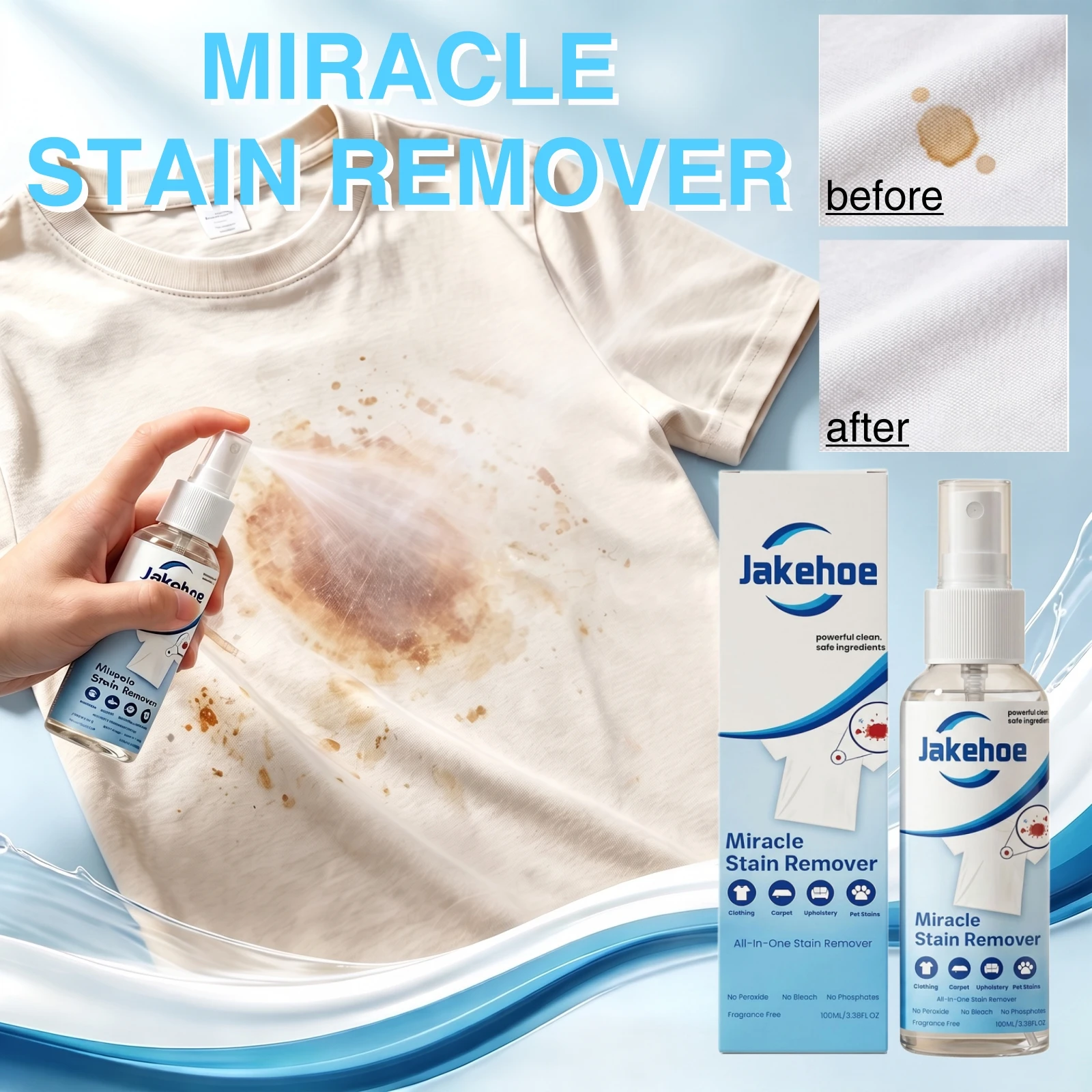 Clothing Carpet Upholstery Stain Remover Spray Non-Toxic Safe Fabric Cleaner Pet Mess Laundry Enzyme Textile Stains Lifter Mist