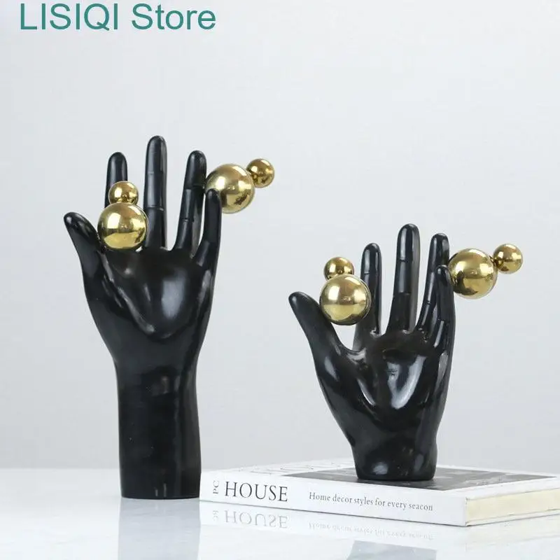 

New Golden Ball Palm Resin Sculpture Hand Figurine Arm Abstract Body Decoration Decorative Figurines Home Decoration Accessories