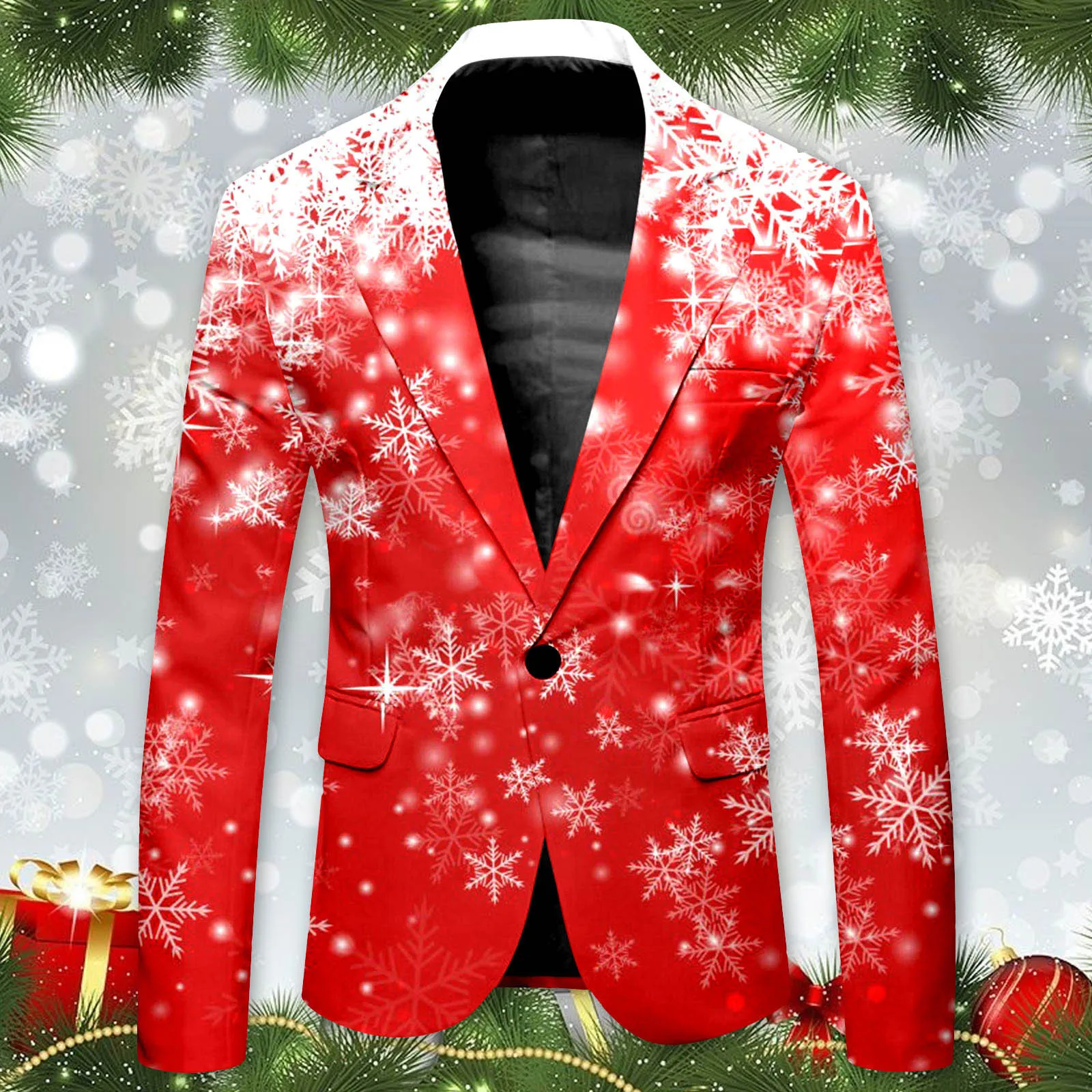 Fashionable Formal One Button Suit Jacket Christmas Snowflake Printed Trendy Suit Business Slim Fit Comfortable Suits Men