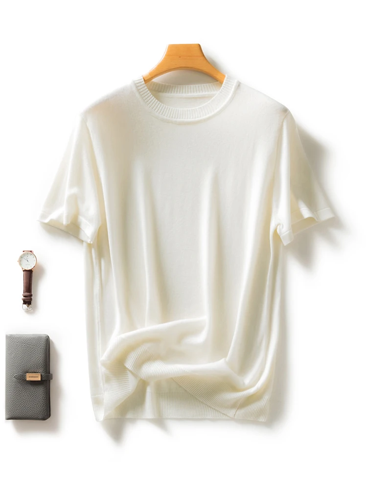 

Мужская шерстяная трикотажная футболка с круглым вырезом, базовый пуловер без рукавов в стиле смарт-кэжуал, свитер из 30% мериносовой шерсти, трикотажные топы, весна-лето