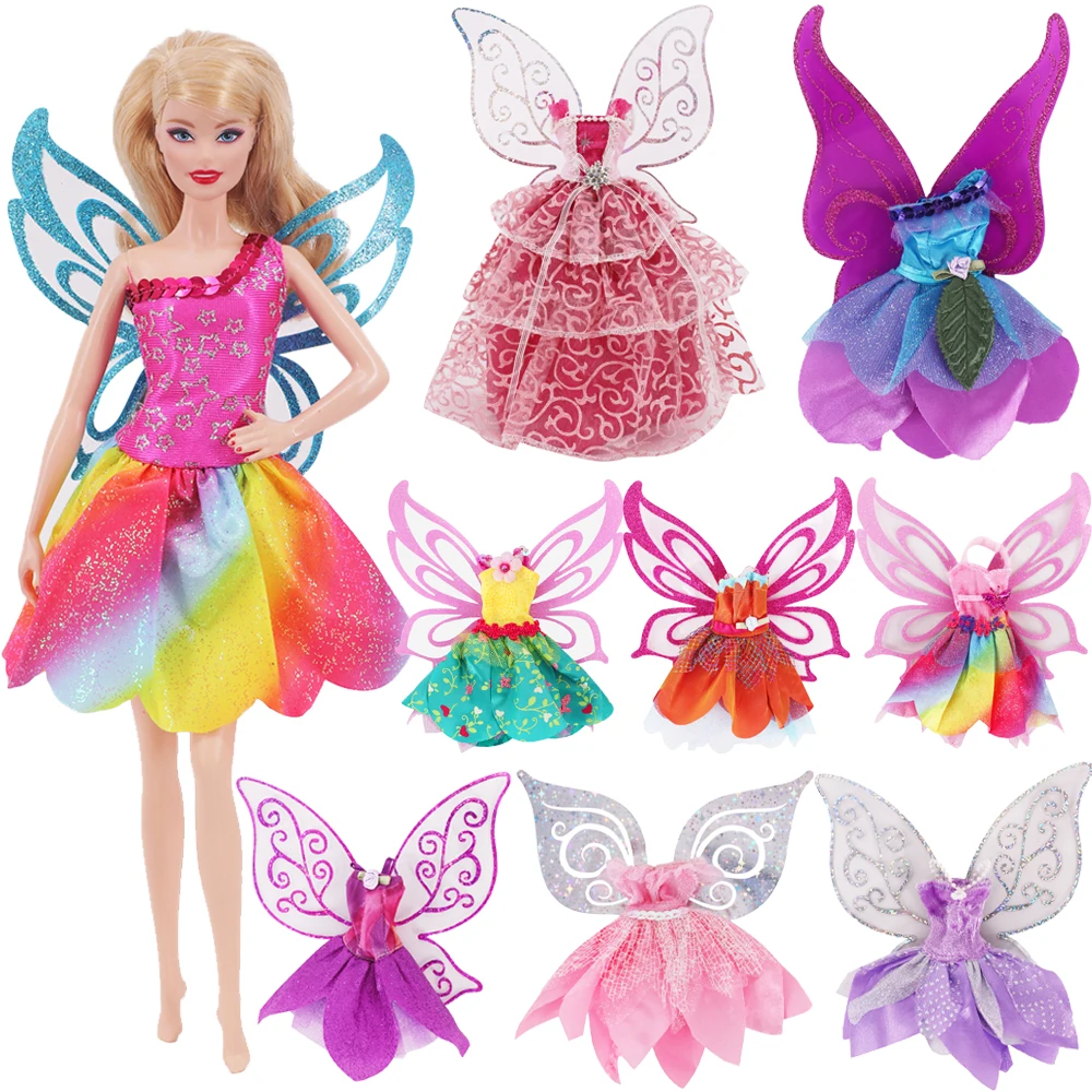 Clothes for Barbies ElfQueen Beautiful Dress Colorful Butterfly Wings 11.8 inch 28 Cm Babies Doll Clothes Fairy Tale Characters