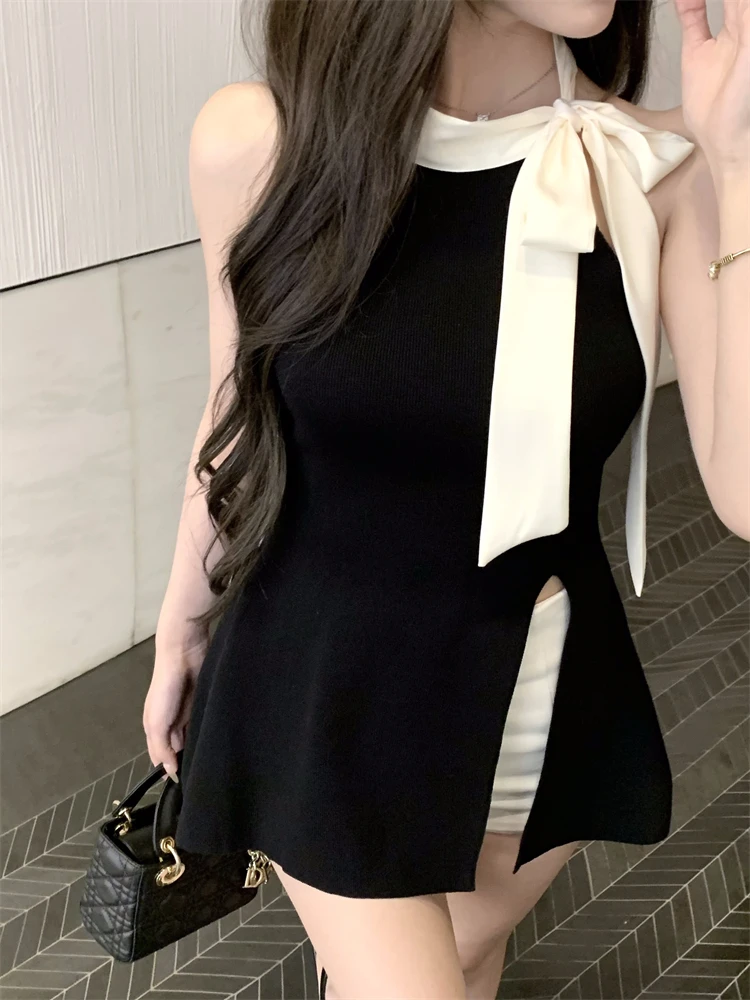 2025 Summer New  Knot Sleeveless Neck Hanging Vest Women's Design Sensation Waist Inward Back Exposure Trendy Top