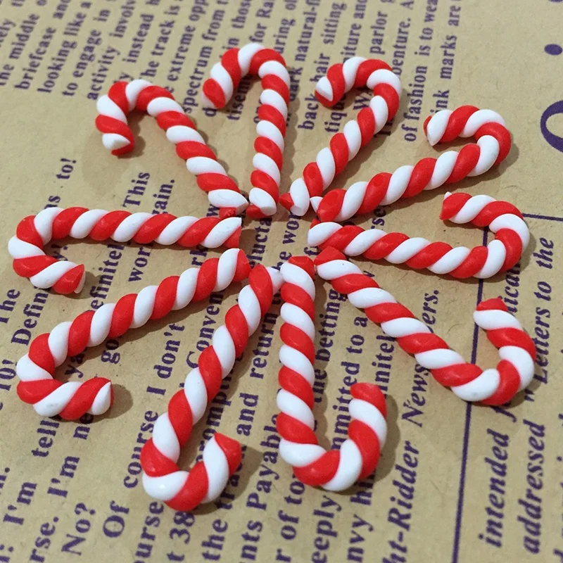 Red And White Crutches Home Christmas Decoration Soft Pottery Christmas Accessories DIY Phone Beauty Materials