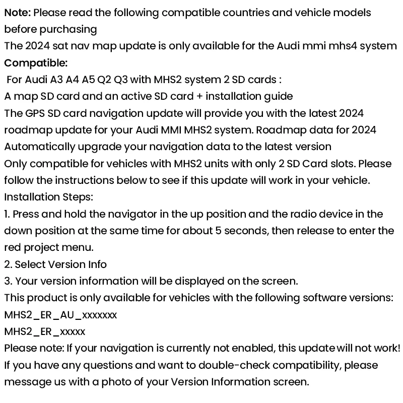 2024 Navigation SD card satellite map update for Audi MMI MHS2 A3/A4/A5/Q2/Q3 SD card