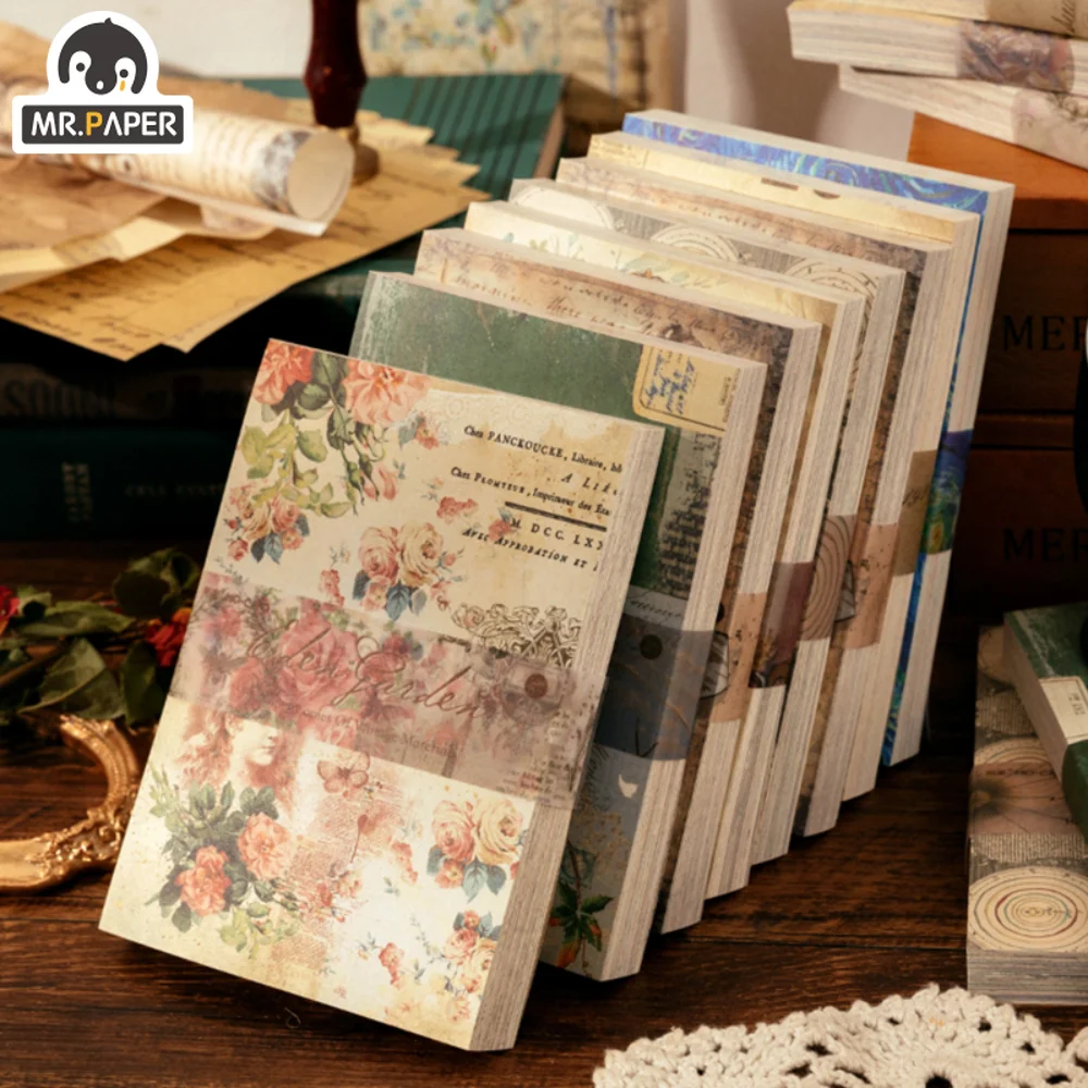 Mr. Paper 8 Style 100pcs/book Vintage Message Material Paper Creative Flower Character Hand Account Decorative Memo Pad