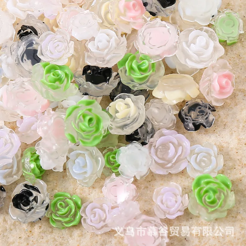 50PCS 8MM UV Light Sensitive Color Changing Nail Flower Charms Rose Accessories For Nails Decoration Supplies Manicure Parts