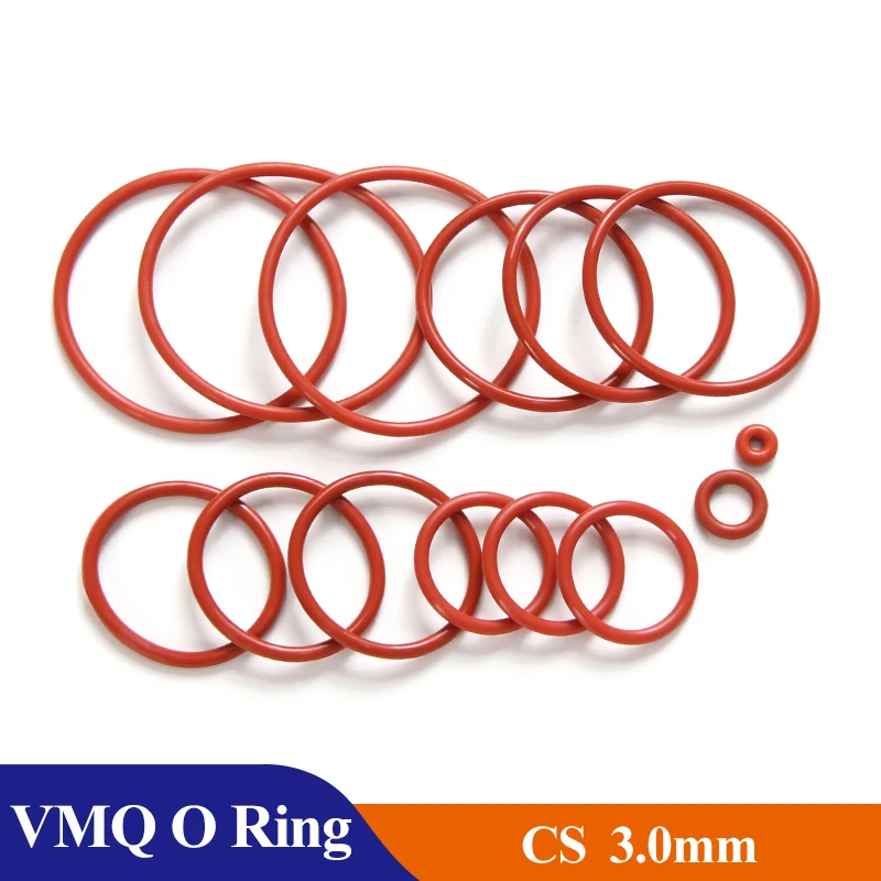 

10/50Pcs Red Food Grade VMQ O Ring Gasket CS 3mm OD 10~200mm Waterproof Washer Round O Shape Rubber Silicone Ring