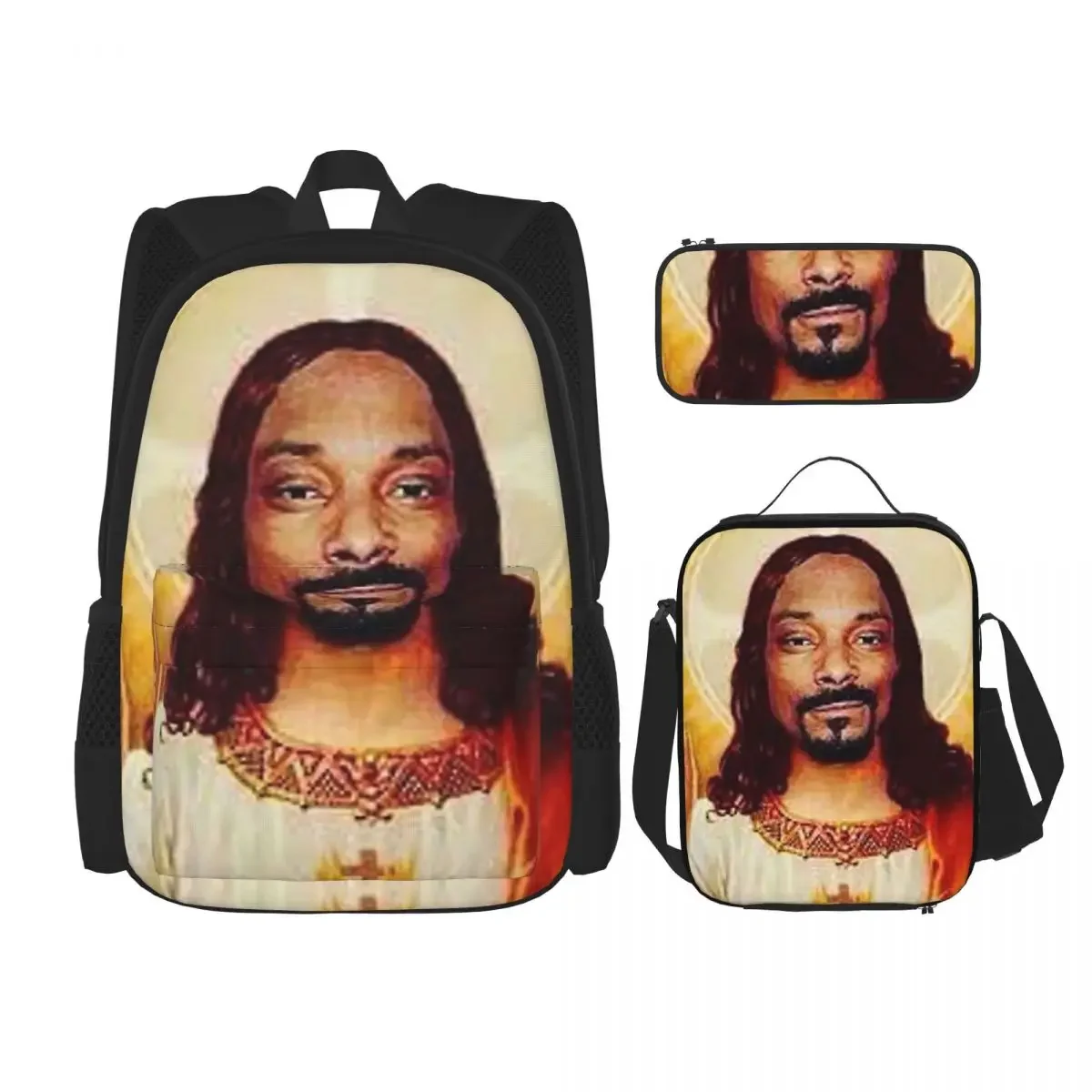 

Snoop Dogg Goes Jesus Backpacks Boys Girls Bookbag Students School Bags Cartoon Kids Rucksack Lunch Bag Pen Bag Three-Piece Set