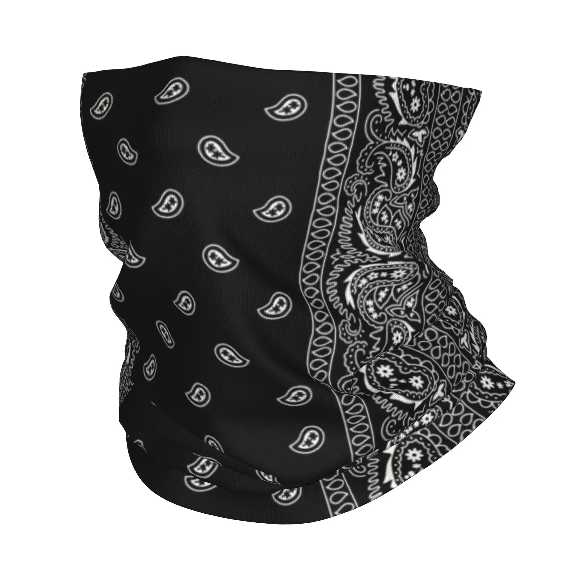 Custom Black And White Paisley Chicano Bandana Style Neck Gaiter Men Women Winter Black And White Bandana Scarf for Ski