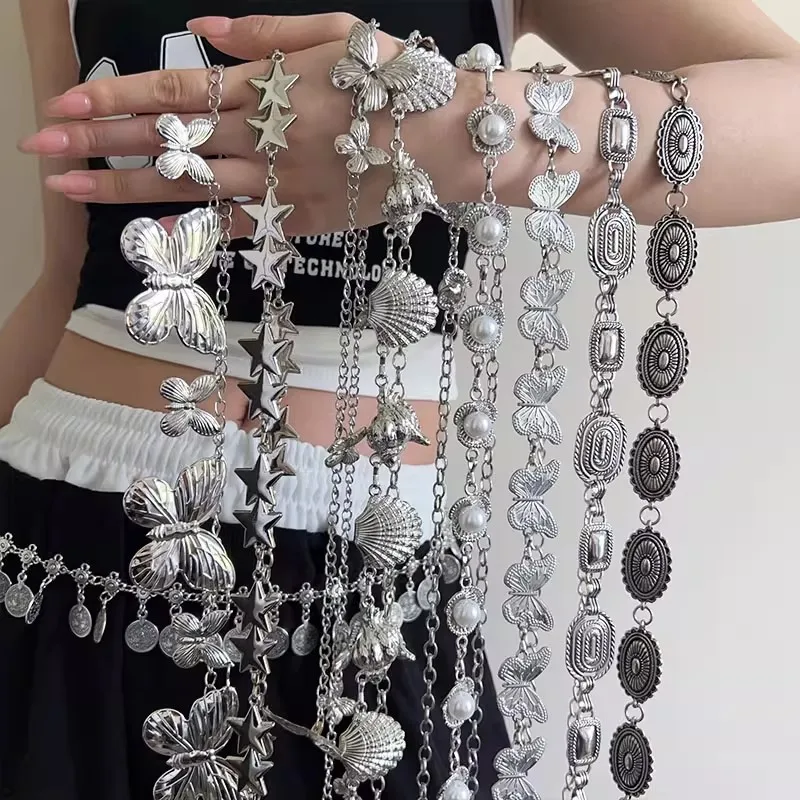 Sommerliche Metall-Taillenkette, Retro-Schmetterlings-Dünngürtel-Accessoires, Hunderte passende Kleider, Gürtelketten, hochwertig – Detail 1