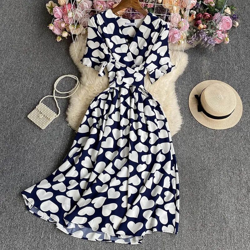 YuooMuoo Chic Fashion Flower Print Women Dress 2024 New Summer Bandage Slim Waist A-line Long Dress Bohemian Female Robe Femme