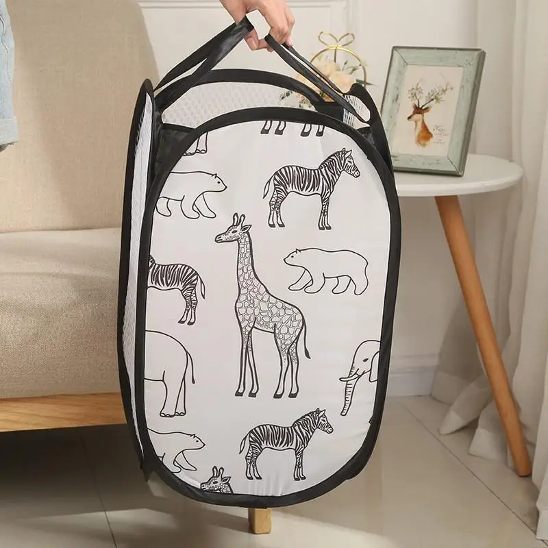 Laundry Hamper Cute Animal Giraffe Mesh Laundry Basket Collapsible Clothes Toy Storage Basket with Handles view 2