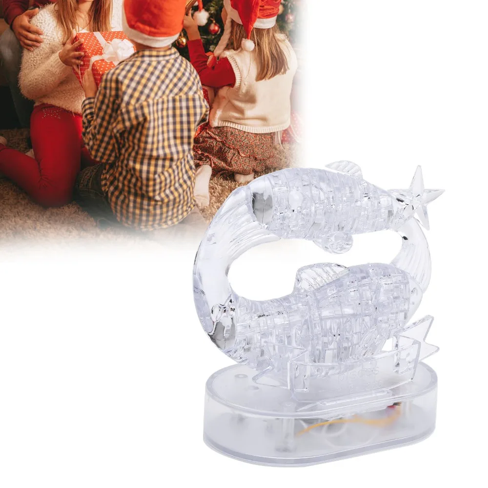 Pisces Crystal Puzzle Jigsaw With LED Light Three-Dimensional DIY Crystal Puzzle DIY Assembly Glow in The Dark LED Light Puzzle