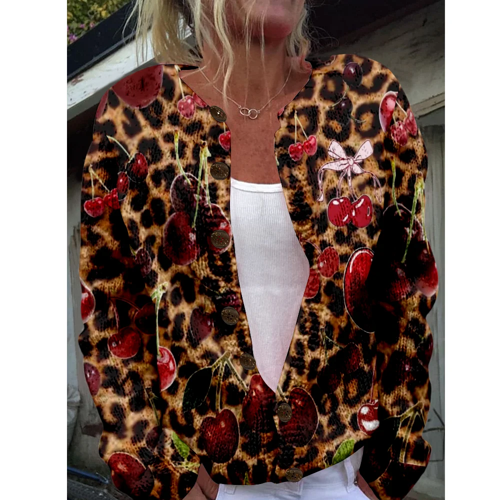 

Осень-зима вязаный леопардовый кардиган, свитер, уличная одежда, женские свитера, вязаный топ, повседневные крутые джемперы, модные