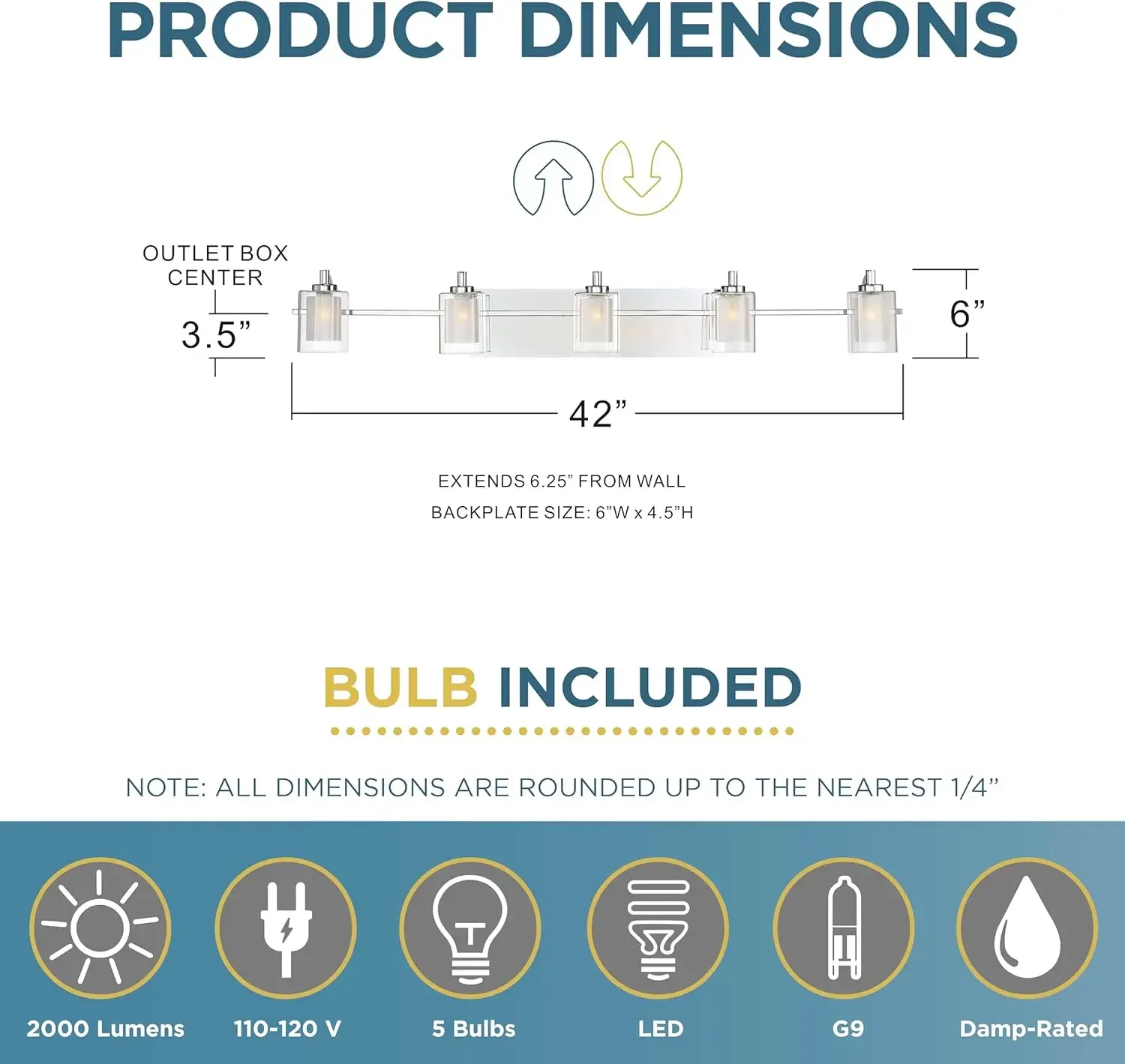 Современные светильники для туалетного столика, 5 ламп, 42-дюймовые полированные хромированные светильники для ванной комнаты над зеркалом, пескоструйное внутреннее стекло, светодиод 50 Вт