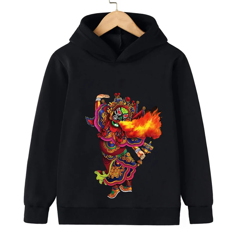 Chinese Sichuan Opera print Kids Boys Hoodies Sweatshirts For Autumn Coats Teenager Boy Clothes Kid Girls Tops Children Clothing