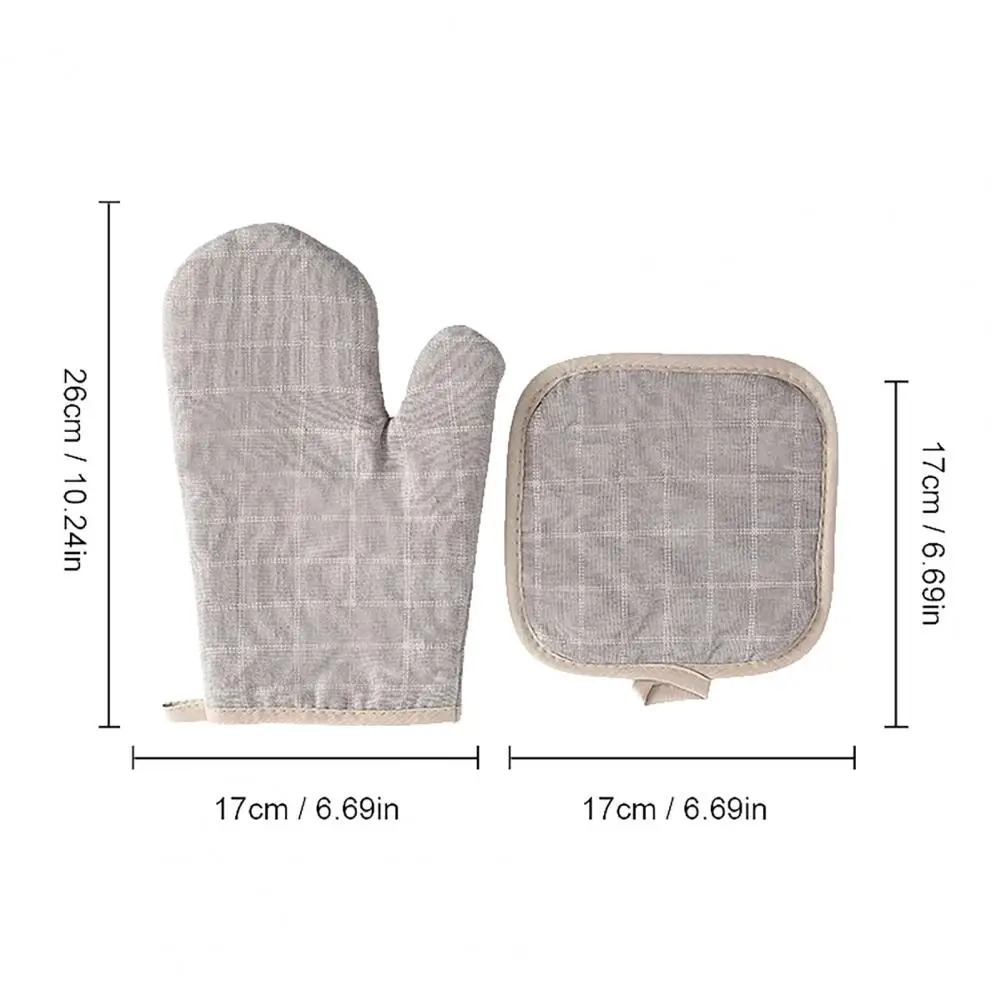 Thick Heat Resistant Oven Gloves with Pot Holder Non-Slip Cotton Mitts for Microwave Baking Grilling Kitchen Gloves