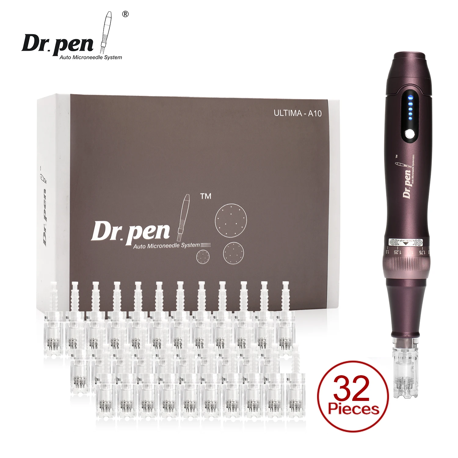 本物のドクターペンアルティマ A10 ワイヤレス 32 カートリッジマイクロニードルダーマペン調整可能な長さの発毛治療