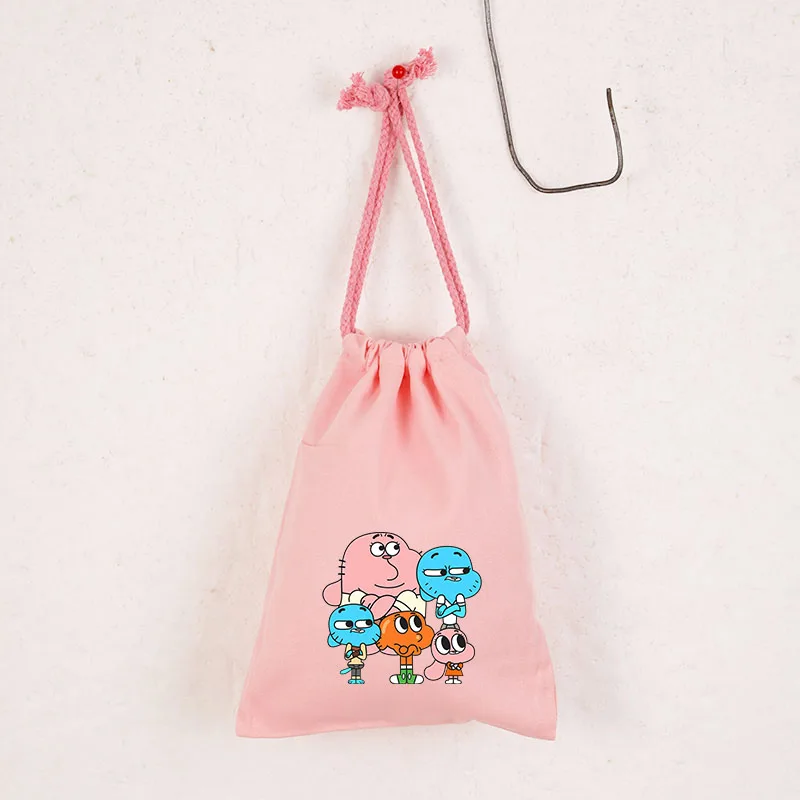 The Amazing World of Gumball Drawstring Bag Cartoon Data Cable Power Bank Storage Pouch Cute Women Dustproof Makeup Bag Gifts