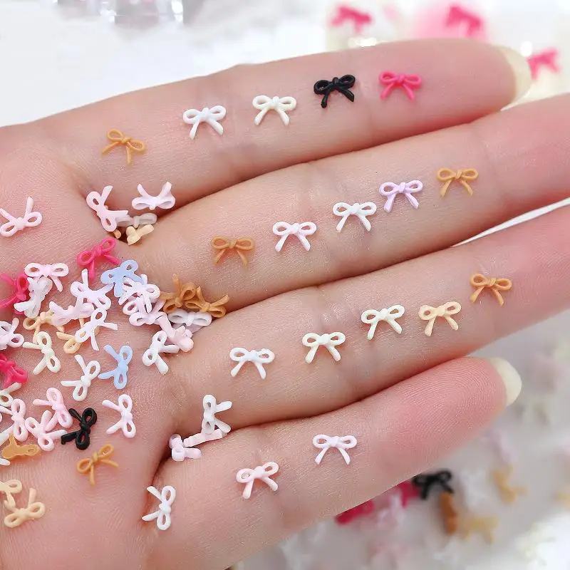 【New】50Pcs Mixed Mini Bow Nail Charms Colorful 3D Resin Bowknot Nail Art Decoration Handcraft Accessories For DIY Manicure Salon