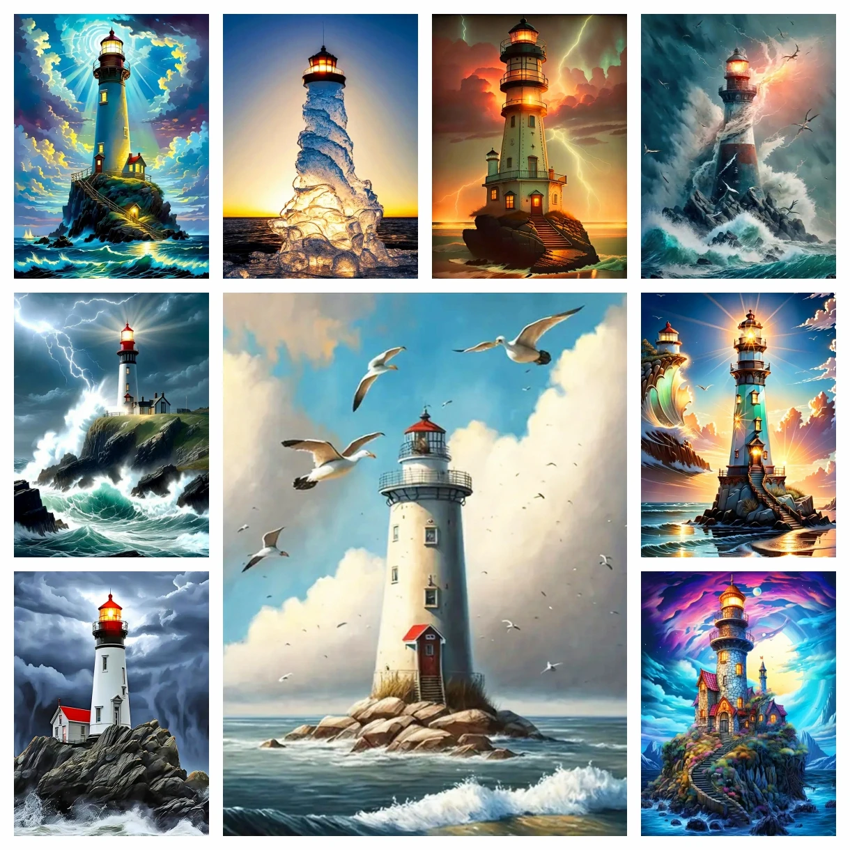 5D-Diamantgemälde, Neuheiten, Diamant-Stickerei, Landschaftsbohrer, Malerei, Leuchtturm, DIY, mag Stickerei, Sonnenuntergang, Heimdekoration