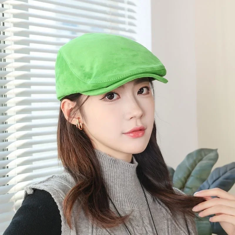 

Winter Genuine Suede Leather Women/Men Boina Hat Matte Sheepskin Beret Warm Spring Cotton Golf Hats Beret Hat