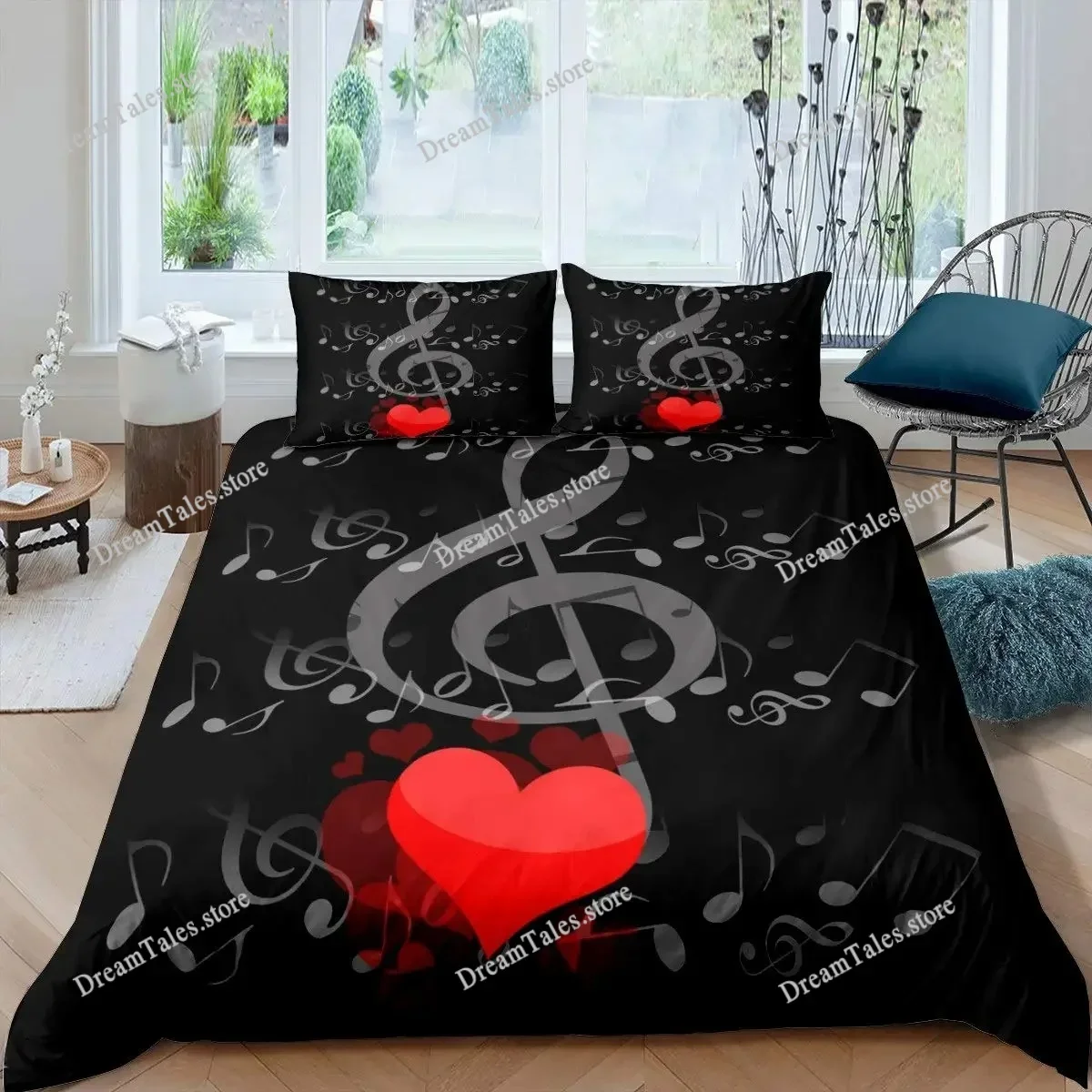 Music Note Duvet Cover Set Queen Size Rock Music Theme Comforter Cover Boys Girls Colorful Headphones Radio Soft Bedding Set