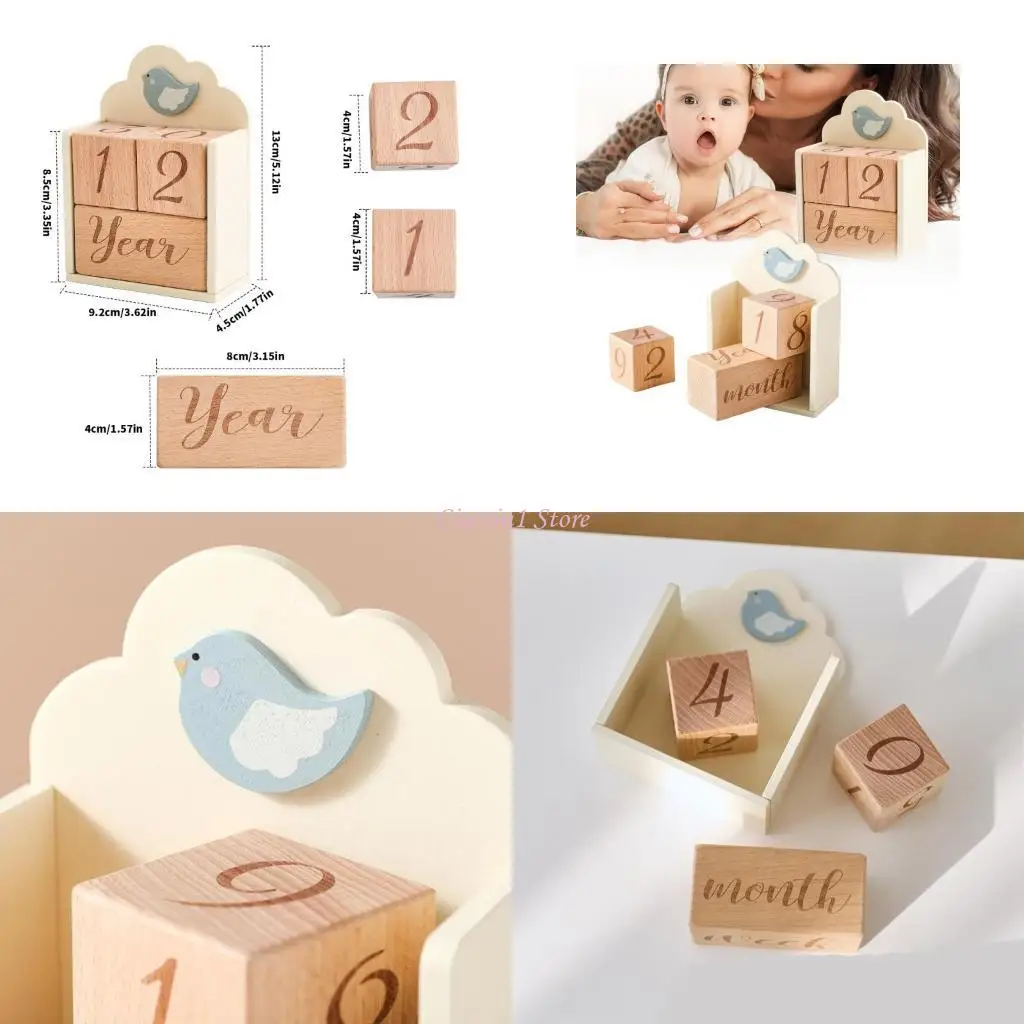 Y1UB Baby Early Education Growth Commemorative Photography Wooden Blocks Decoration Birthday Record Photography Props
