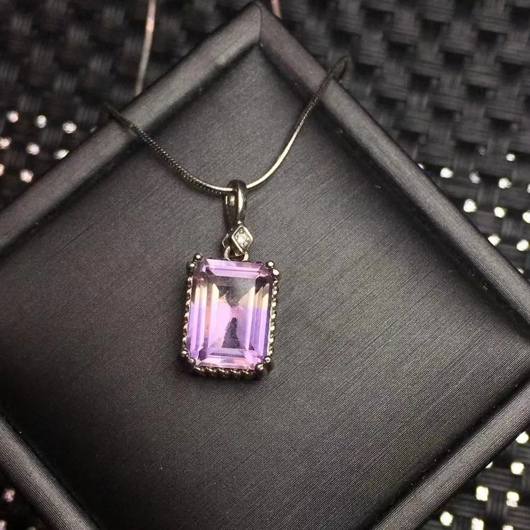 Unit One Piece 925 Silver Buckle With Natural Brazil Ametrine Crystal Gemstone Square Pendant