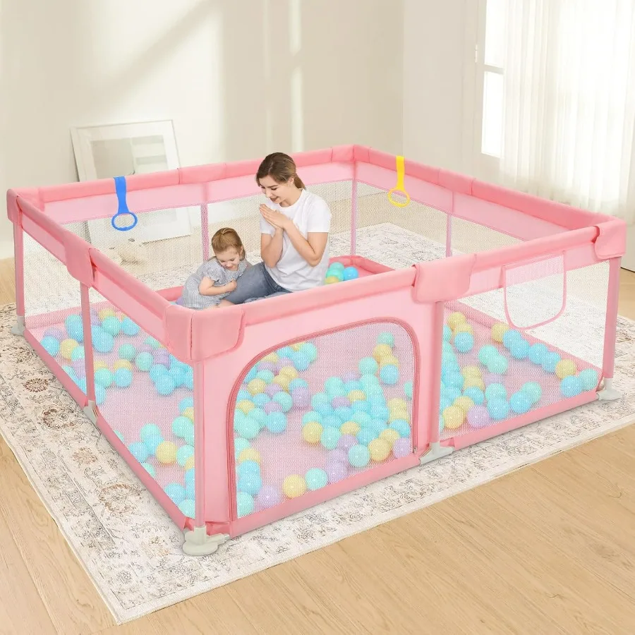 Box per bambini 50×50 Penne da gioco per neonati e bambini piccoli Cortile da gioco anticaduta sicuro con cancelli Recinzione per bambini con rete traspirante per interni