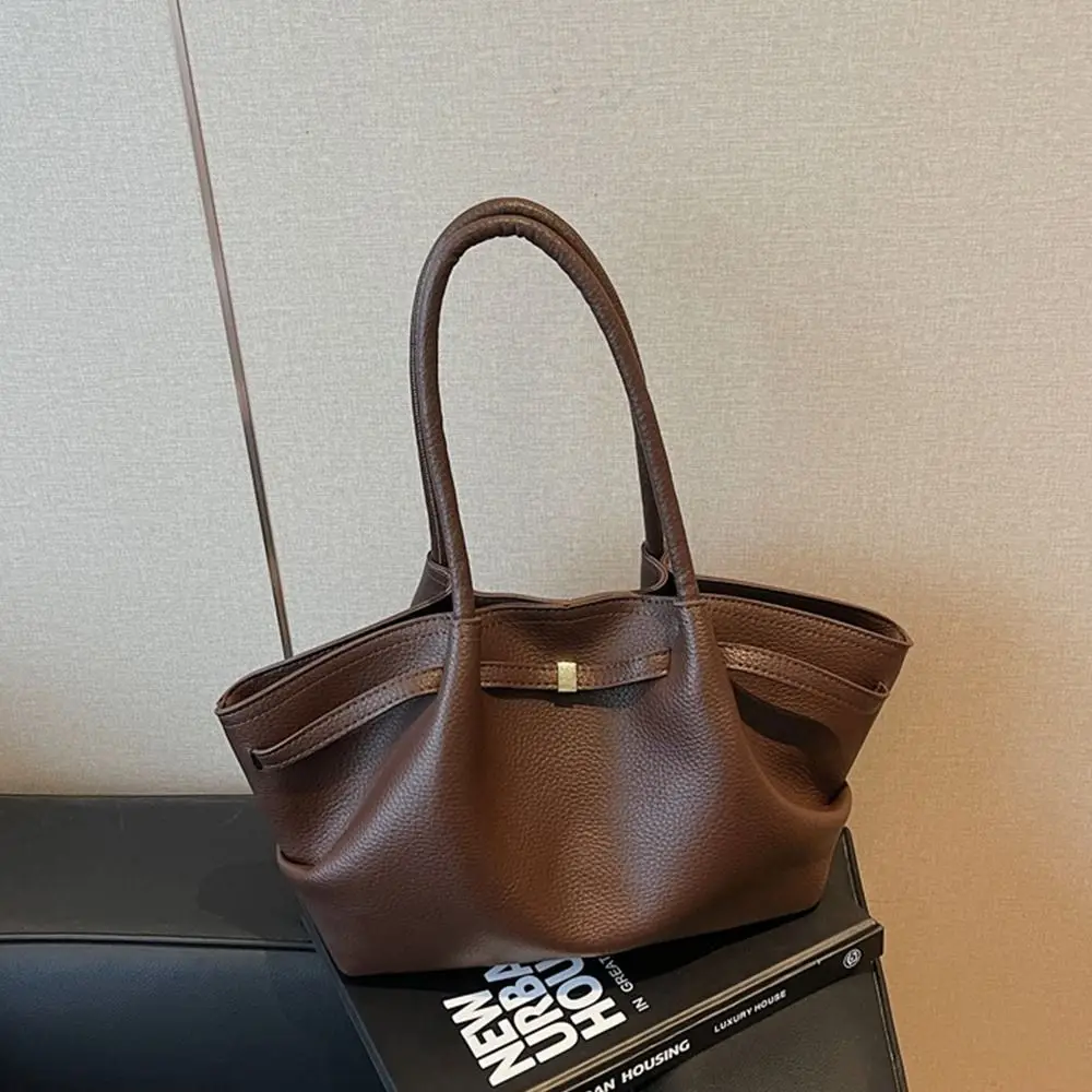 Fashion Lychee Pattern Underarm Shoulder Bags Solid Color PU Leather Women's Handbags Large Capacity Tote Bag Travel