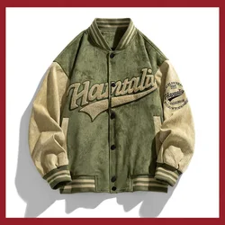 High Quality Suede Baseball Jacket for Both Men Women Letters Embroidered American Style Loose Fitting for Couples Cotton Jacket