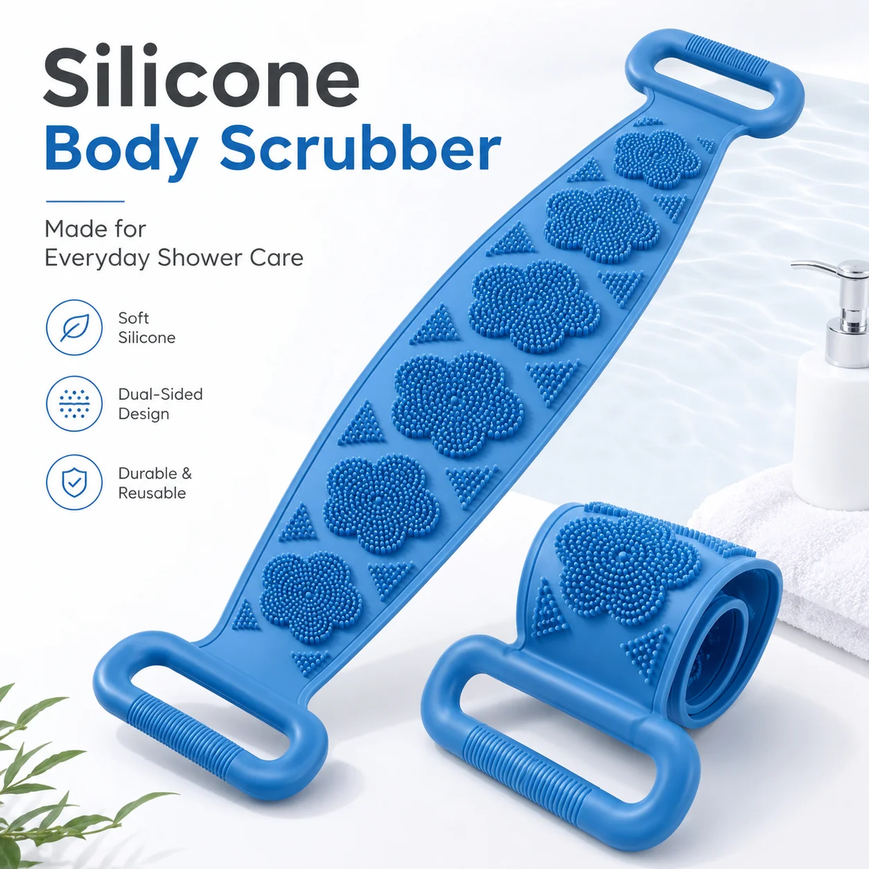 1 Pack Silicone Back Scrubber Belt, Purple Flexible Dual-Sided Design, Quick Drying For Exfoliating And Massaging