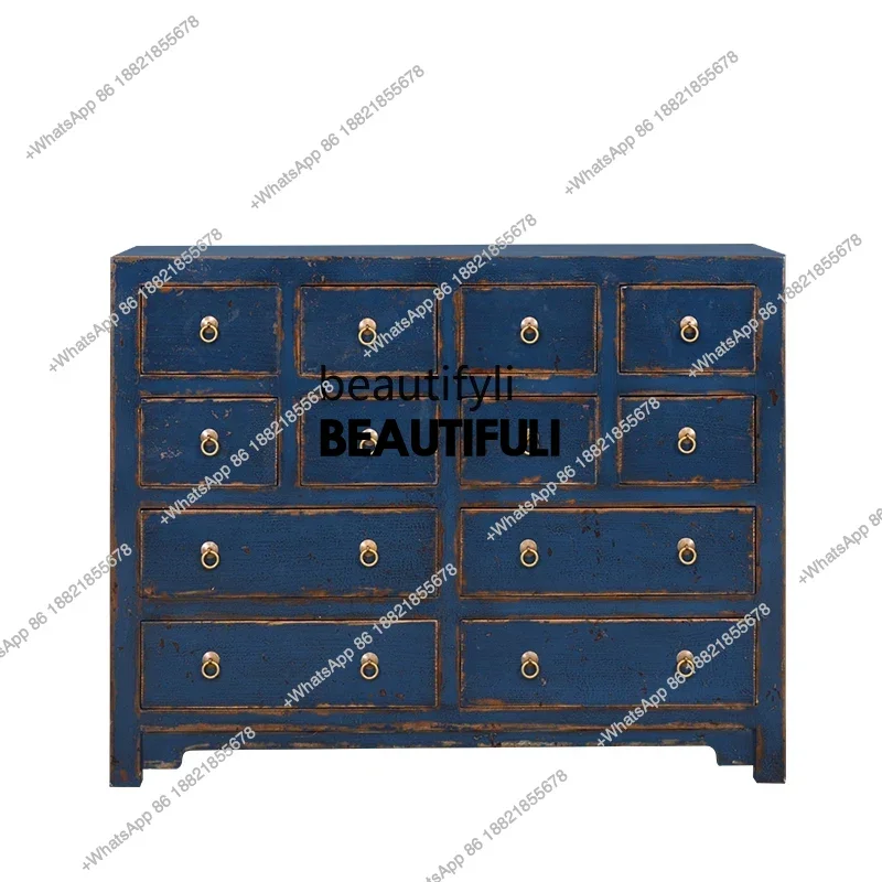 ss8350 Chinese-style old solid wood chest cabinet, color paint, more elm antique old storage, file cabinet, side cabinet