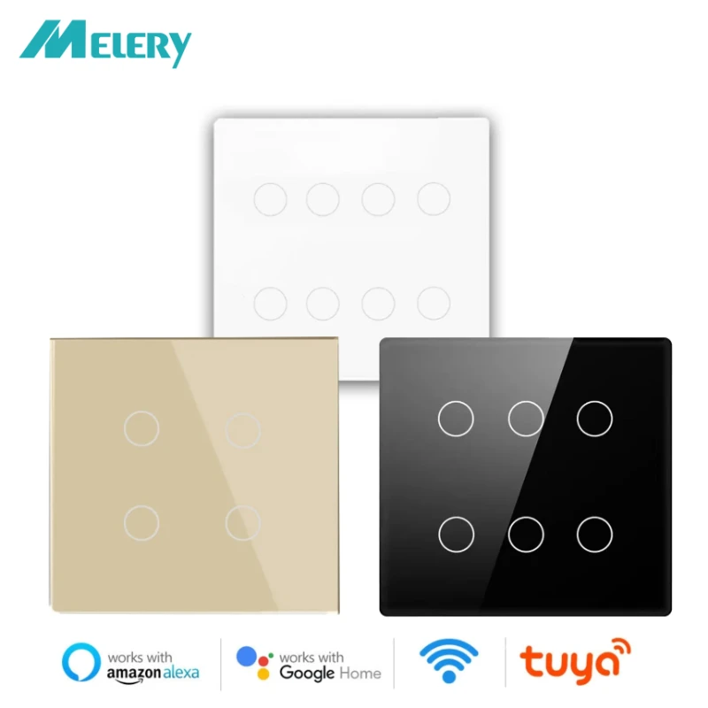 

Brazil 4x4 Golden Switch 6Gang Tuya WiFi Smart Life Light Wall Touch Sensor Interruptor Glass Panel Remote By Alexa Google Home