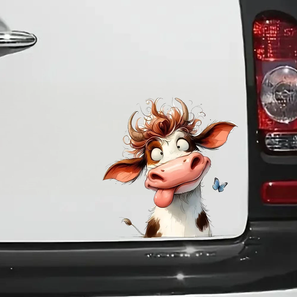 Fun Cow Head Self-Adhesive Vinyl Decal, Used for Car Windows, Bumper, Laptops, Waterproof Exterior Car Accessories