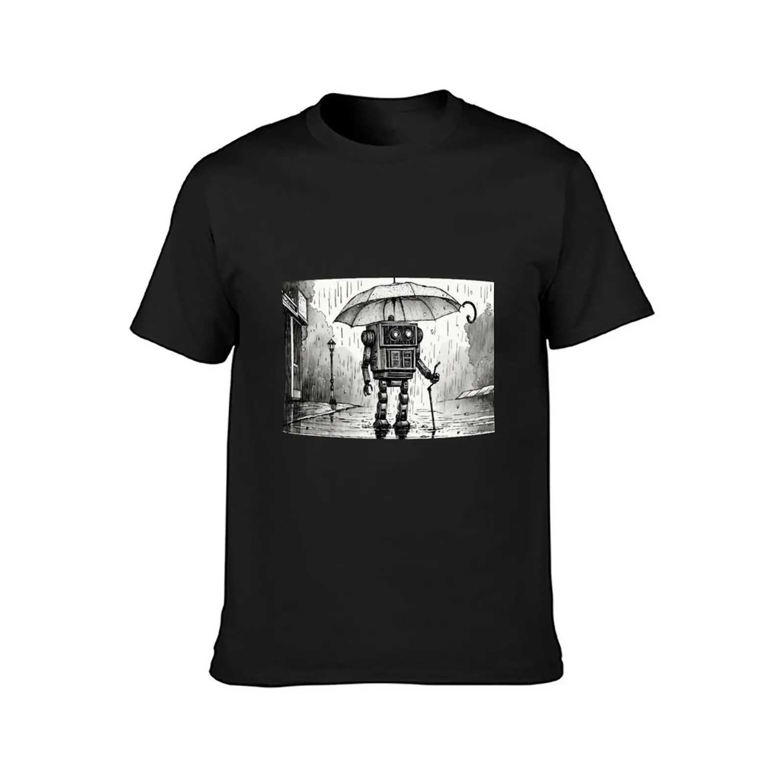 robot holding an umbrella T-Shirt hippie clothes summer tops summer clothes mens tall t shirts