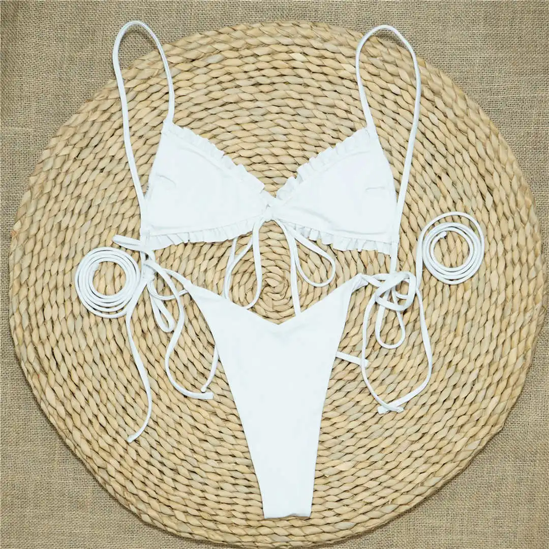3 Farben, sexy Bikini mit Rüschen, zweiteiliges Badeanzug-Set für Damen, Badebekleidung, Schnür-Bikini, Badeanzug, Modell V2420. – Detail 25