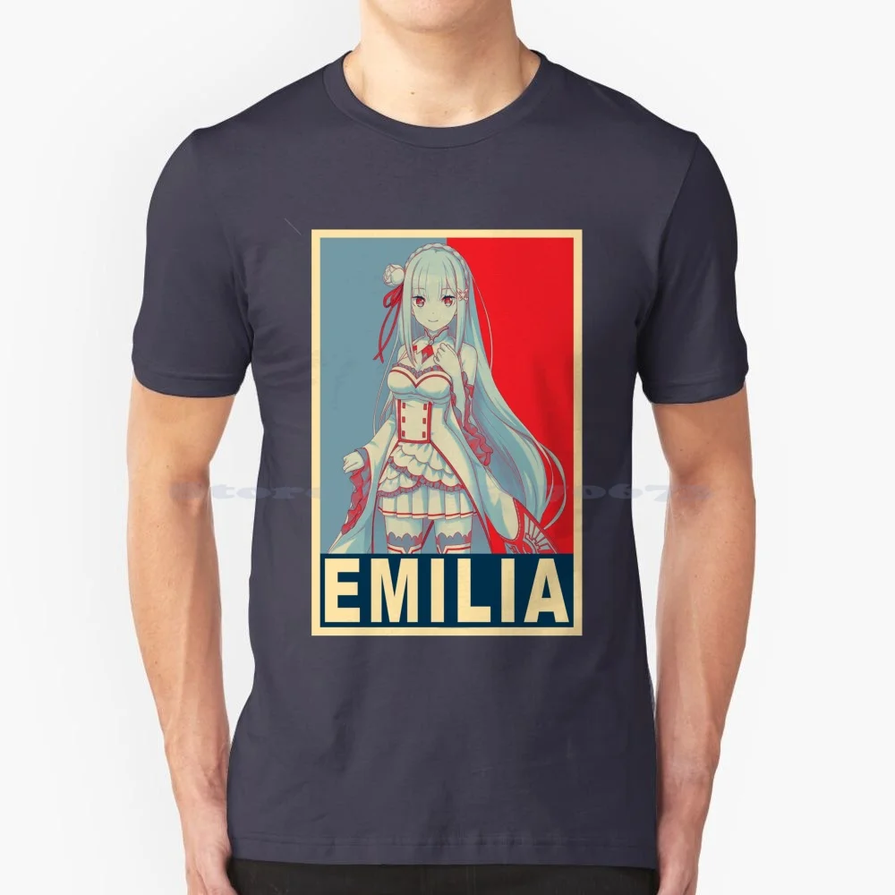 Emilia-Poster T Shirt 100% Cotton Tee Emilia Re Zero Re Zero Emilia Re Zero Anime Re Zero Manga