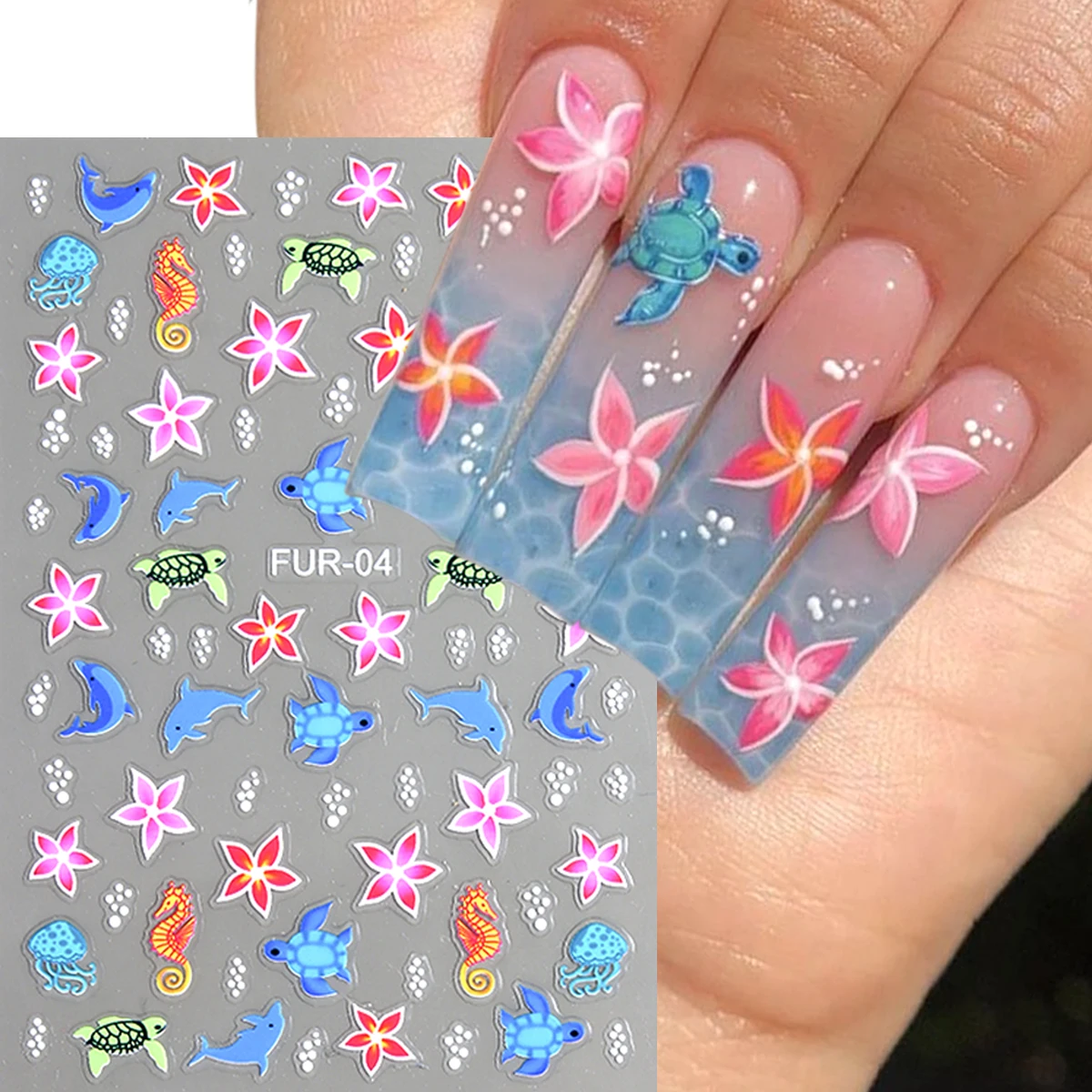 

Nautical Style Nail Stickers, Turtle DolphinFloral Patterns, Waterproof And Long-Lasting,Nail Decoration, Suitable for Nail Enth