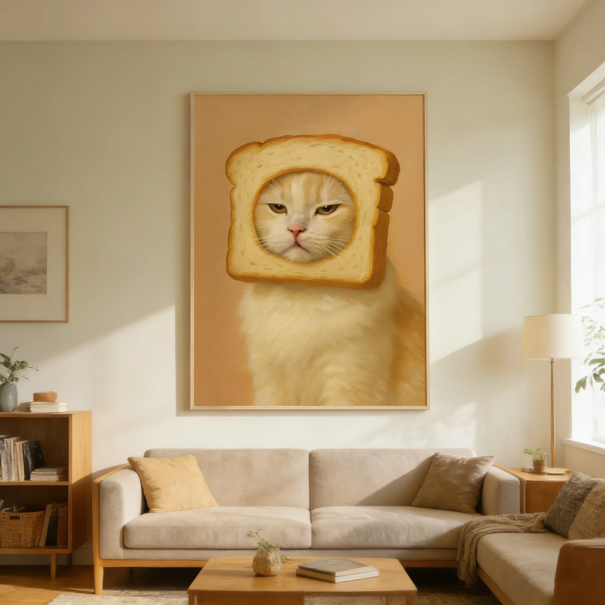 Bread Face Cat Art Print, Funny Cat Portrait, Cat Art Print, Funny Cat Wall Art, Cute Meme Cat Portrait, Whimsical Animal Ill