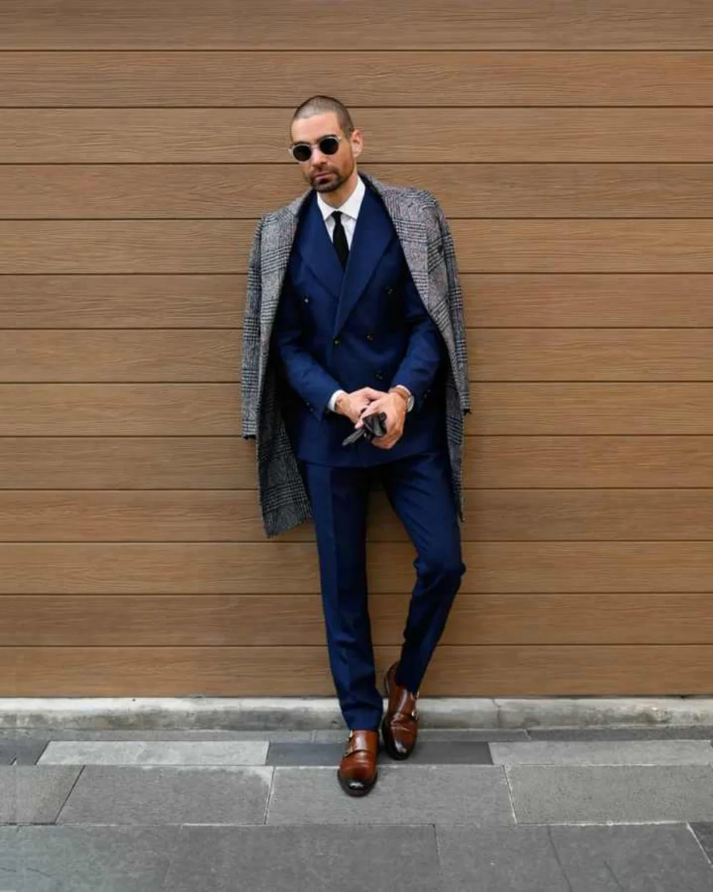 Cappotto da uomo moderno in misto lana a griglia Cappotto doppio petto in 1 pezzo Cappotto invernale spesso caldo formale da lavoro causale quotidiano personalizzato