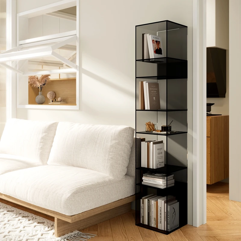 

light luxury acrylic shelves, living room corner storage display cabinets, multi-layer wall bookcases, floor-to-ceiling simple b
