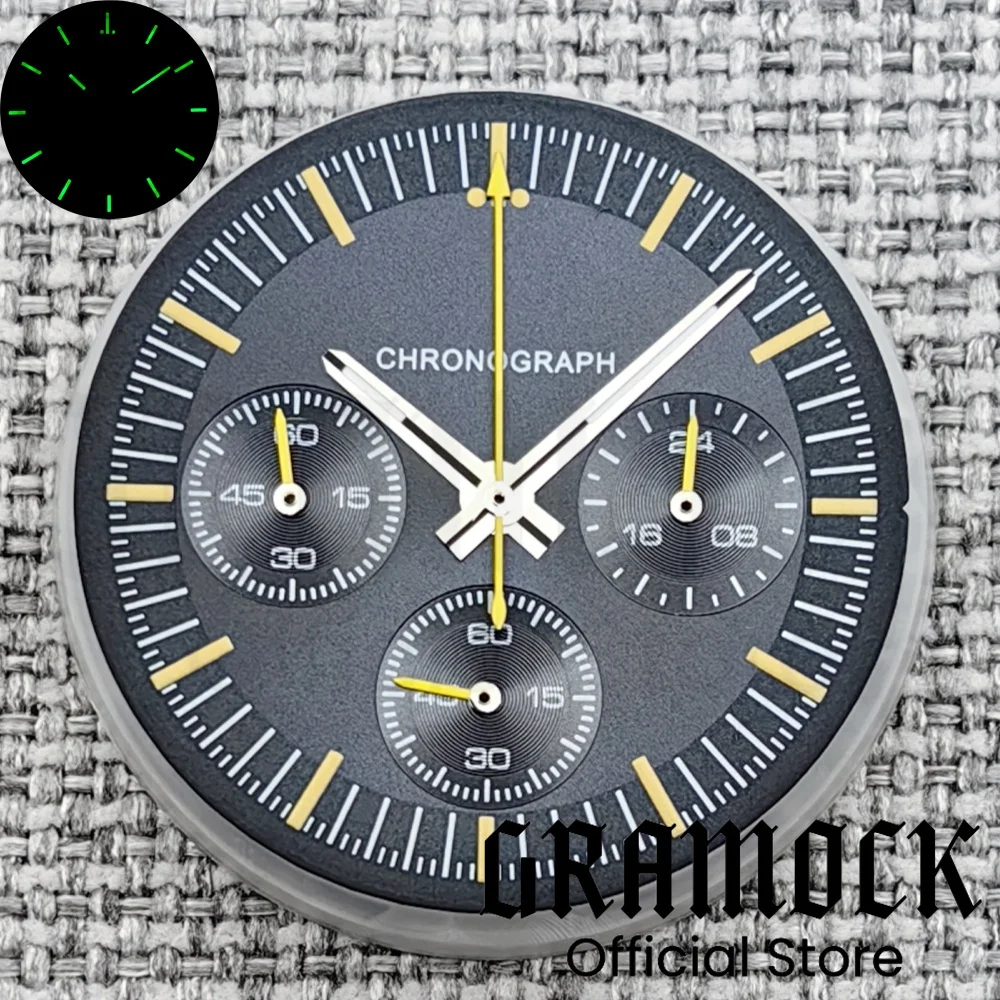 Gramock 31.5mm 6- Pin Dial Quartz Movement Watch Dial With VK63 Watch Hands C3 Green glow-in-the-dark With VK63 Movement