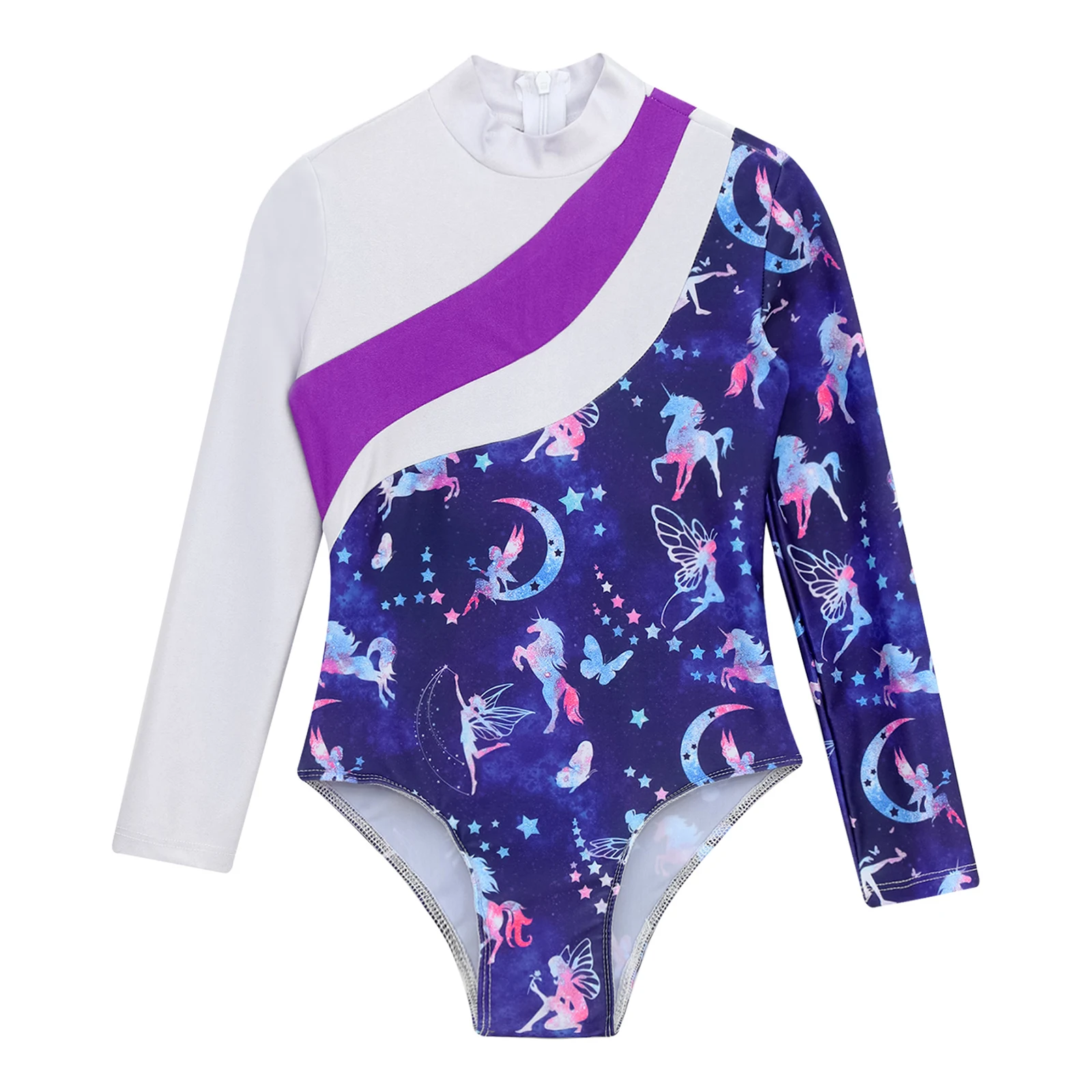 Girls Gymnastics Leotard Tutu Dance Jumpsuit Kids Long Sleeve Cartoon Horse Print Gymnastics Bodysuit Teens Ice Skating Leotard