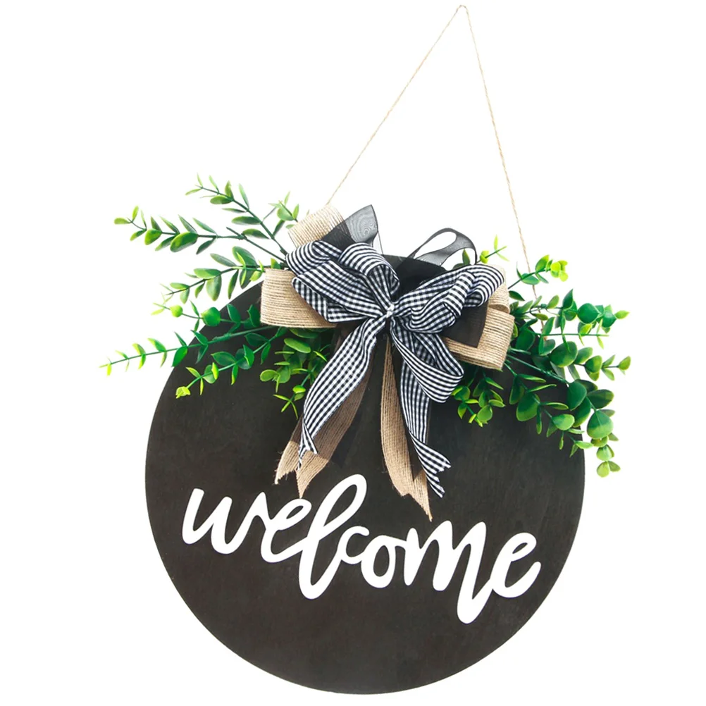 

Welcome Wood Hanging Door Sign Rustic Round Wooden Porch Decoration Outdoor Home Doorplate Front Yard Ornament