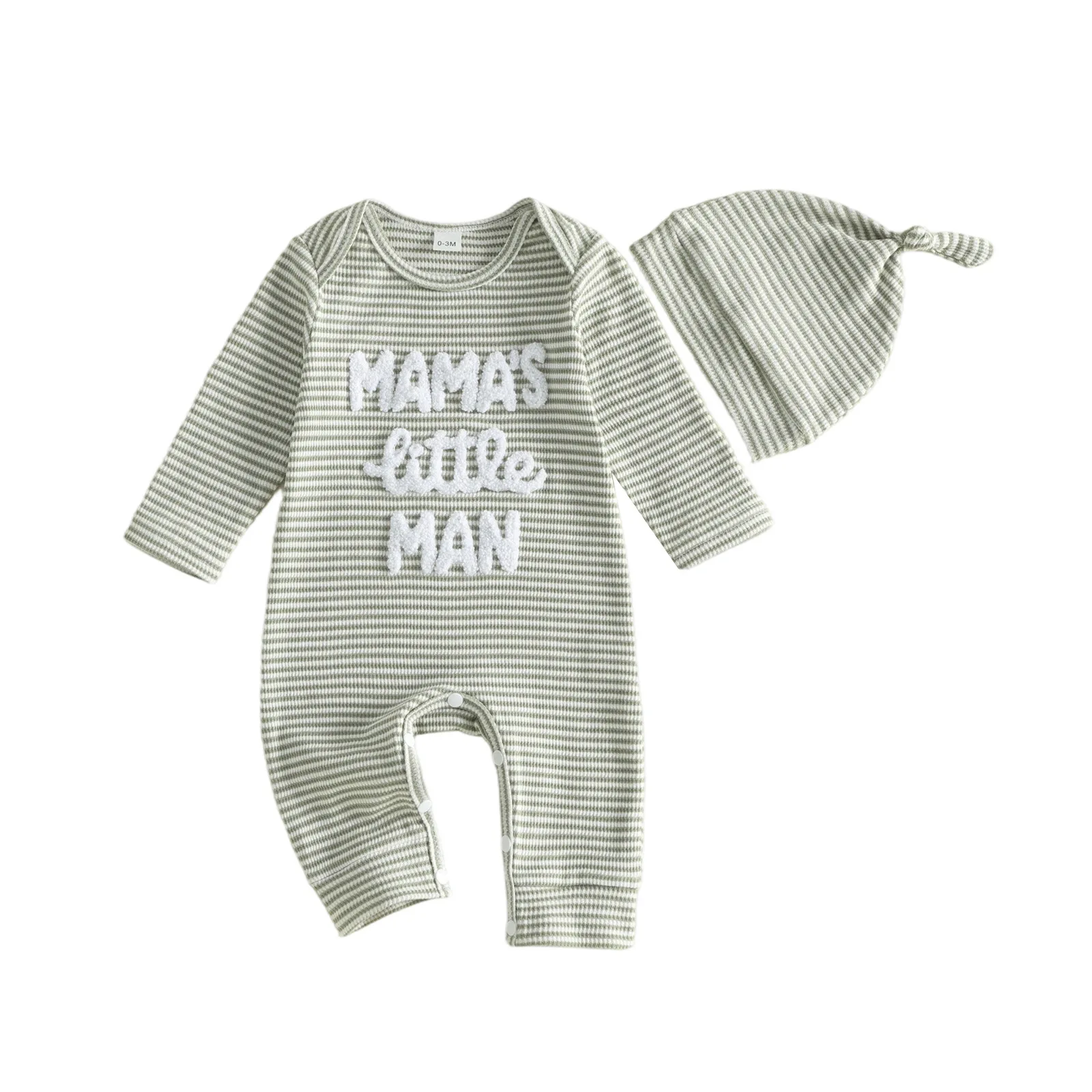 Somenie Children's casual waffle pattern letter embroidered striped long sleeved jumpsuit with long climbing clothes and hat