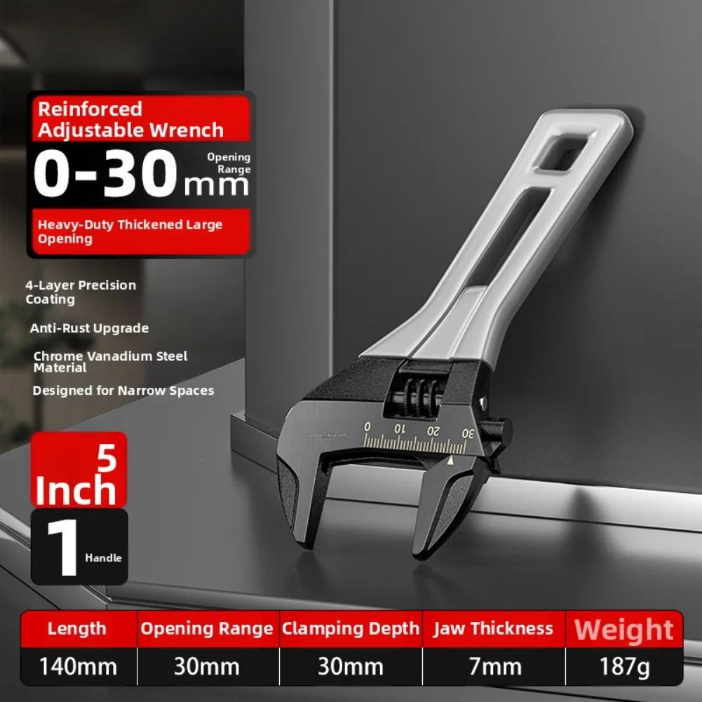 Ultra Low Profile Adjustable Wrench Small Short Handle Spanner For Tight Spaces Automotive Plumbing HVAC Repair Hand Tool