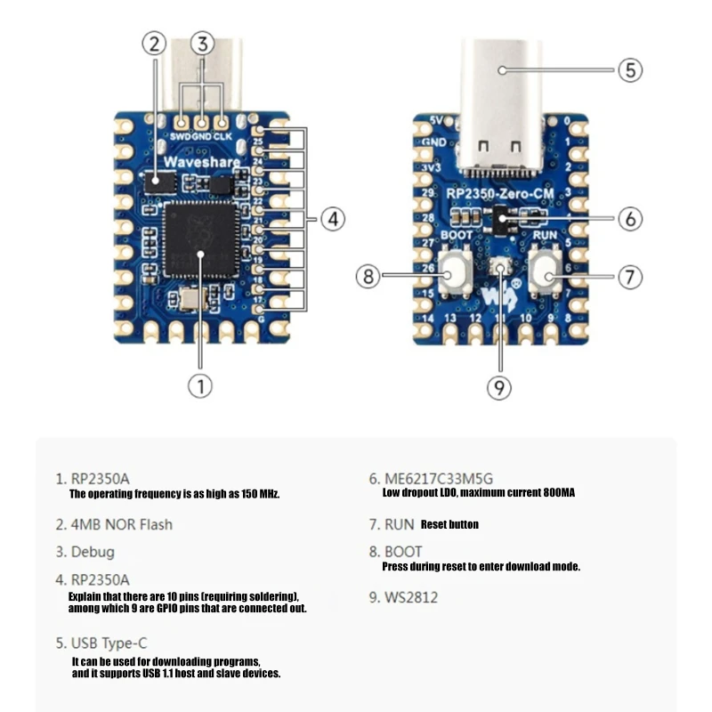 Small RP2350 Development Module for Teaching and Firmware Checks M76A
