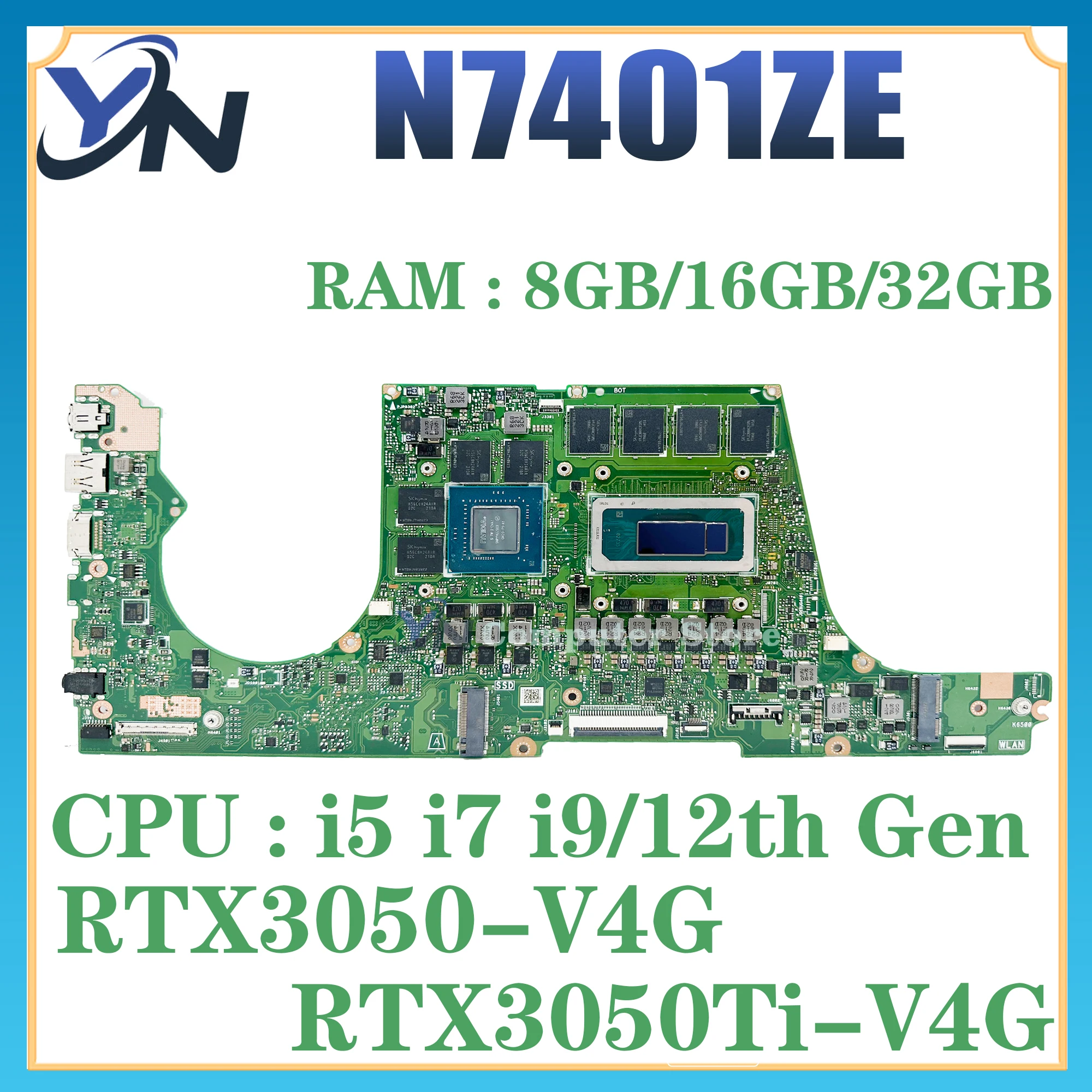 

Mainboard For ASUS K6500ZC K6500ZE K6500Z N7401ZE N7600ZE N7600ZC N7600Z Laptop Motherboard 16G/32G I5 I7 I9 RTX3050/RTX3050Ti